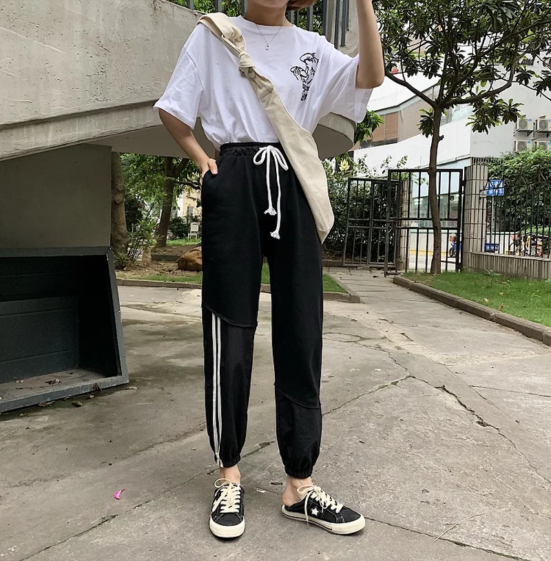 Pantalones mujer лето 2019 новые женские штаны корейские свободные со вставками