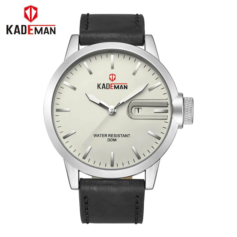 Black-White-White KADEMAN мужские часы Топ люксовый бренд кварцевые с календарем кожаный ремешок водонепроницаемые Модные наручные часы новые Relogio Masculino 529G - Цвет: Black-White-White