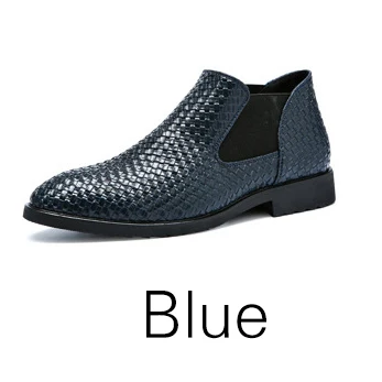 Blue M-anxiu/низкие ботинки из искусственной кожи с узором «крокодиловая кожа»; мужская деловая обувь без шнуровки; однотонная парадная обувь - Цвет: Blue