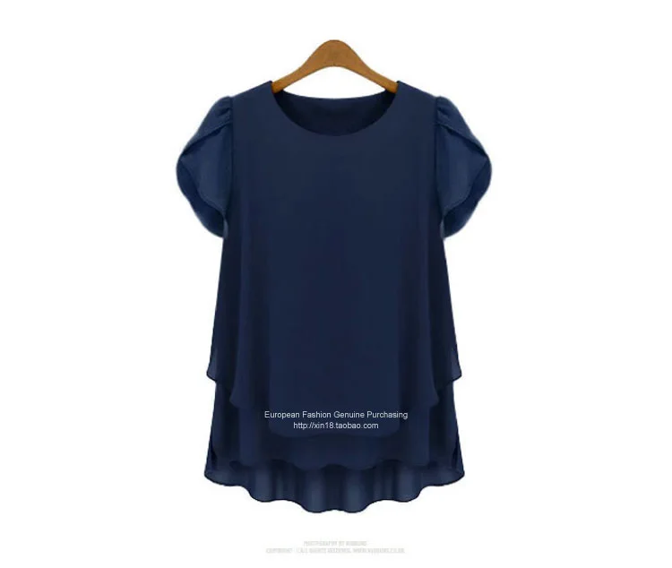 2017 Summer Large Size Women New European Style Fashion Womens Shirt Loose Fake Two Solid Chiffon Tops Casual Plus M-6XL |