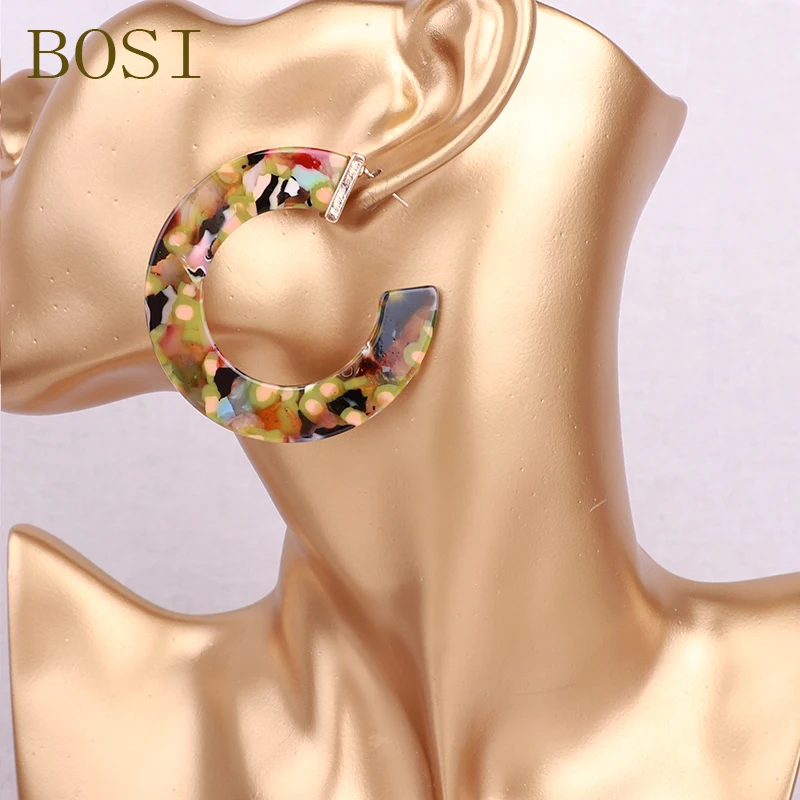 Серьги акриловые Boho большой круг Мода для женщин геометрические Висячие красочные серьги из сплава ацетат эффектное