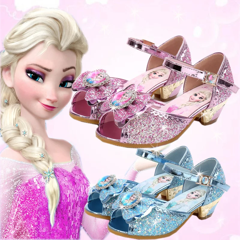 summer new girls sandals princess shoes children's high heels Frozen fish mouth crystal sequins EU size 24-36 | Детская одежда и