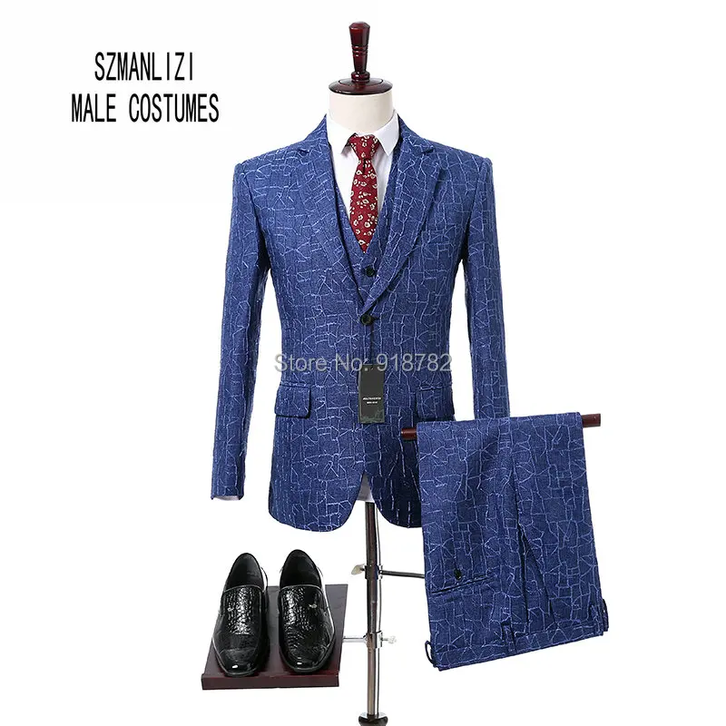 Новинка 2017 классический приталенный костюм жениха с отворотами из 3 предметов