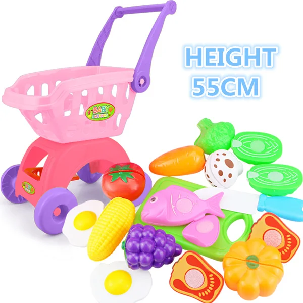15PCS Pink 7-30 шт детский супермаркет покупки продуктов тележки игрушечные тележки для девочек кухня игровой дом Моделирование фрукты ролевые детские игрушки - Цвет: 15PCS Pink