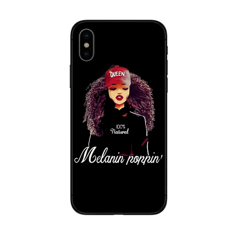BLACK TPU black girl Melanin Poppin черный женский художественный черный мягкий чехол для телефона iPhone 6 6 S 7 8 Plus 5 5S SE 10 X XR XS MAX curly hair shell - Цвет: BLACK TPU black girl