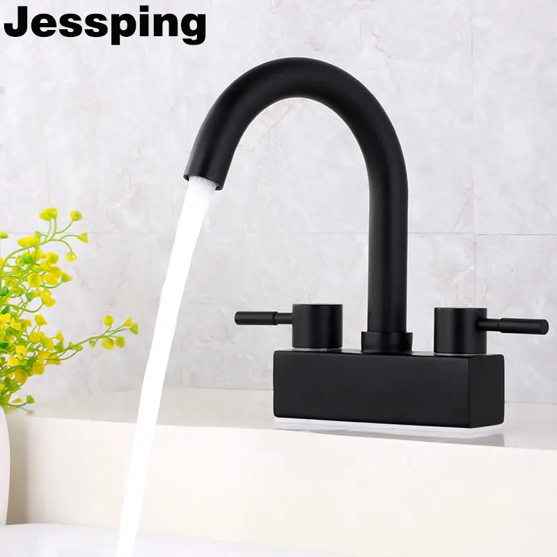 

Double holes double handles basin mixer water faucet black surface