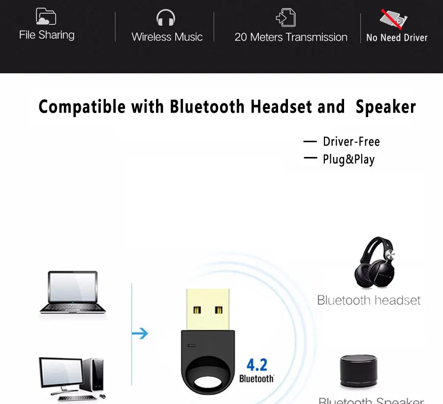 CSR 4,2 Bluetooth адаптер Бесплатный драйвер Bluetooth ключ/приемник USB адаптер для компьютера Беспроводная гарнитура Bluetooth динамик