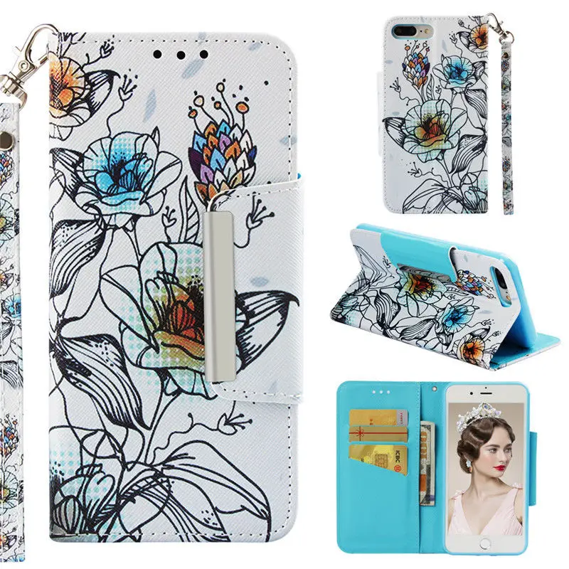 Чехол книжка ZEALLION для iPhone 6 6s 7 8 Plus X XR XS Max с рисунком и кожаными отделениями карт