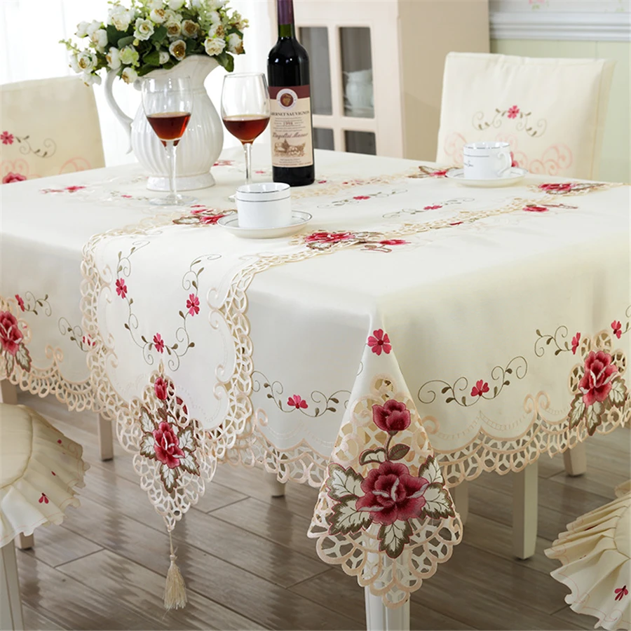 European Classical Polyacrylonitrile Hollow Lace Embroidered Tablecloth &amp Table Runner Wedding Decor Elegant Cabinets Cover | Дом и сад