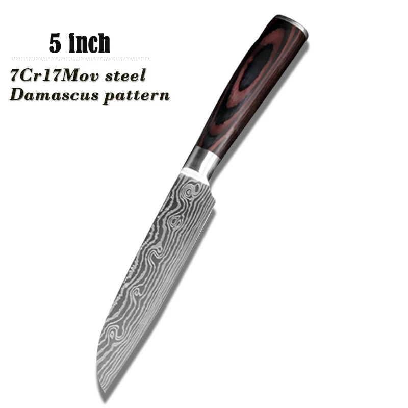 5 inch Santok Knife Качественный набор кухонных ножей, лезвия из нержавеющей стали, Дамасские лазерные наборы шеф-ножей Santoku, утилита для очистки овощей, кухонные инструменты, EDC - Цвет: 5 inch Santok Knife