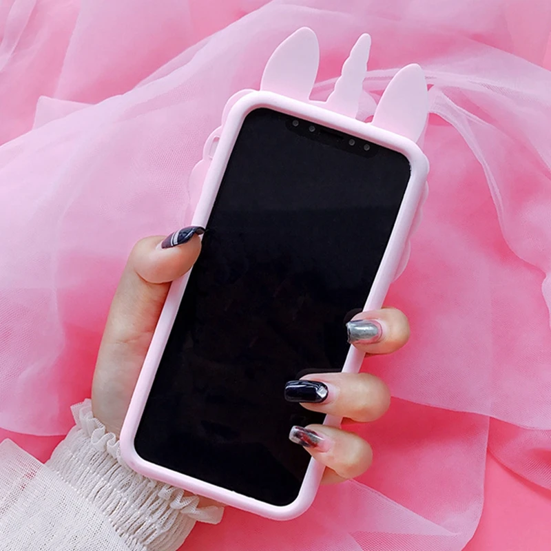Super cute Cartoon 3D Pink Unicorn shockproof Soft Silicone Case for Iphone 7Plus 8 6S 6 plus 5G 5S SE XS Max XR X Phone | Мобильные