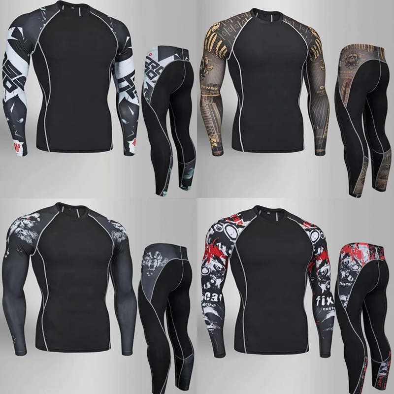 

Fitness Clothing Men's Training underwear MMA Tactical Tights Rash guard Male Compression Sportswear Quick dry Gym Running set