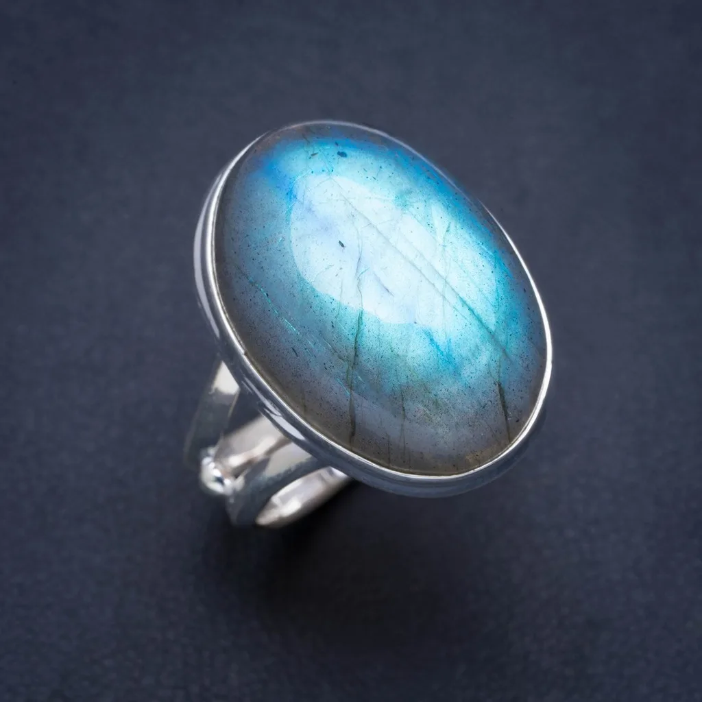 Натуральный голубой огненный Лабрадорит ручной работы уникальный кольцо из