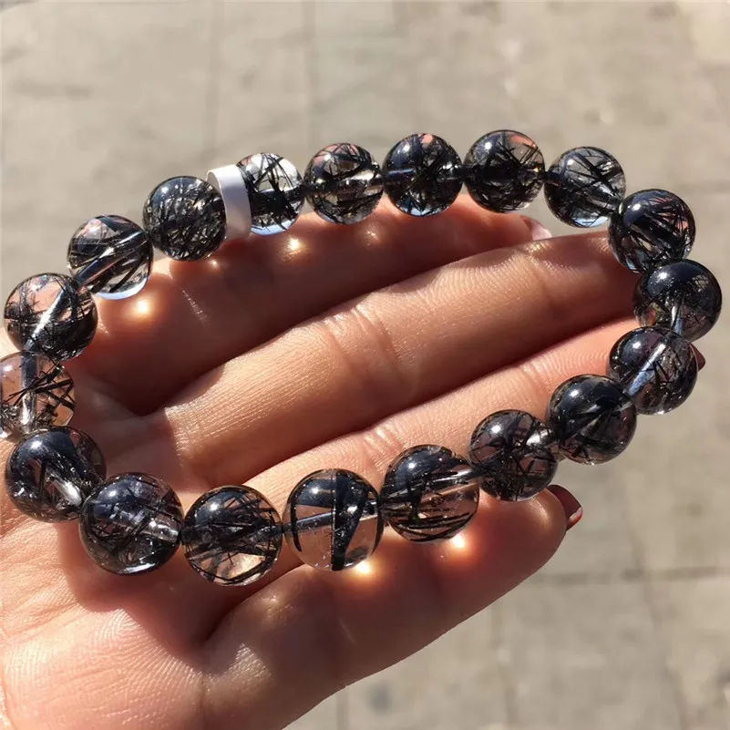 10 мм натуральный черный волос Rutilated Кварцевый браслет кристалл для женщин и