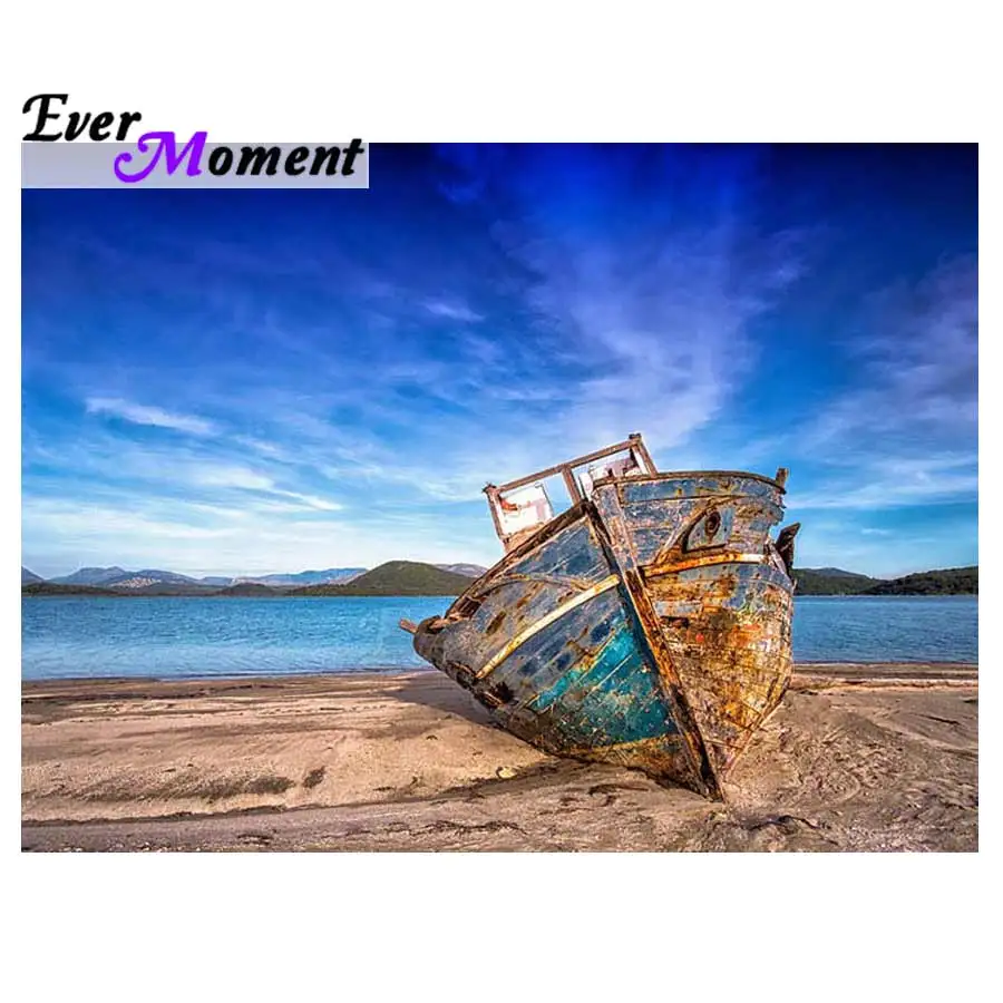 Ever Moment Алмазная картина 5D Сделай Сам стразы лодка небо облако Приморский квадрат