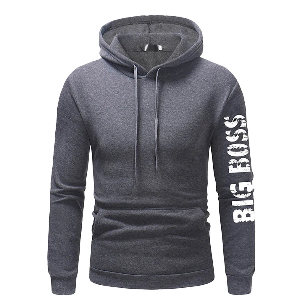 JAYCOSIN men's autumn and winter hooded fleece printing solid color zipper jersey top pants suit sports