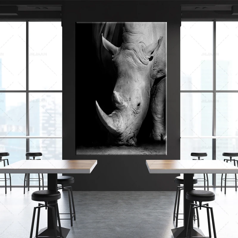 Nordic Black and White Posters Wall Art Rhinoceros Print on Canvas Animal Pictures for Living Room Home Decor | Дом и сад