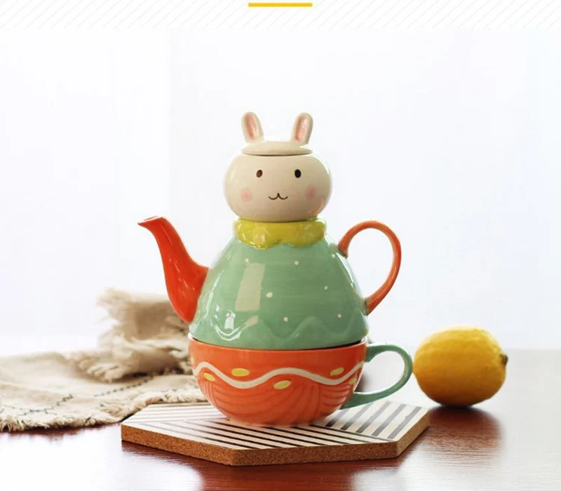 rabbit Креативный Многофункциональный чайный горшок в виде животного, керамический Подарочный чайный горшок Цзиндэчжэнь(1 чайник, 1 кружка, 1 чайная чашка - Цвет: rabbit