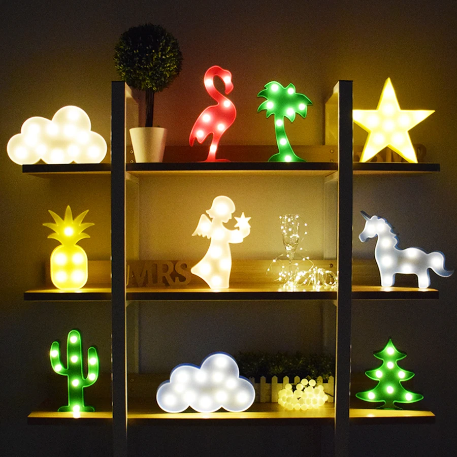 

LED Night Light Moon Cloud Novelty 3D Lamp Flamingo Cactus Star Nightlight Angel Tree For Children Gift Wedding Decoration
