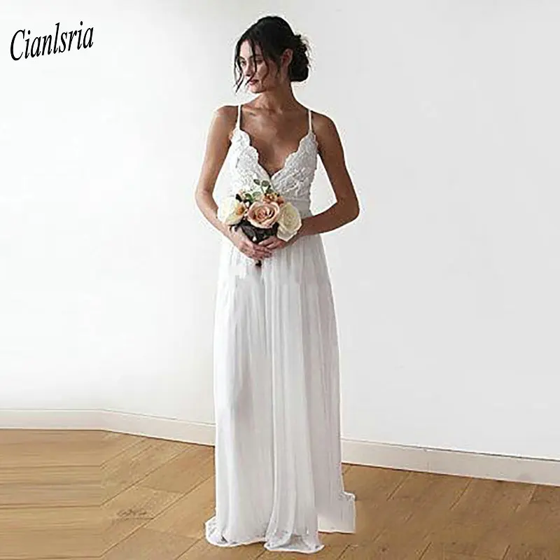 Платье для свадьбы Boho 2020 пляжное платье невесты из шифона с кружевной