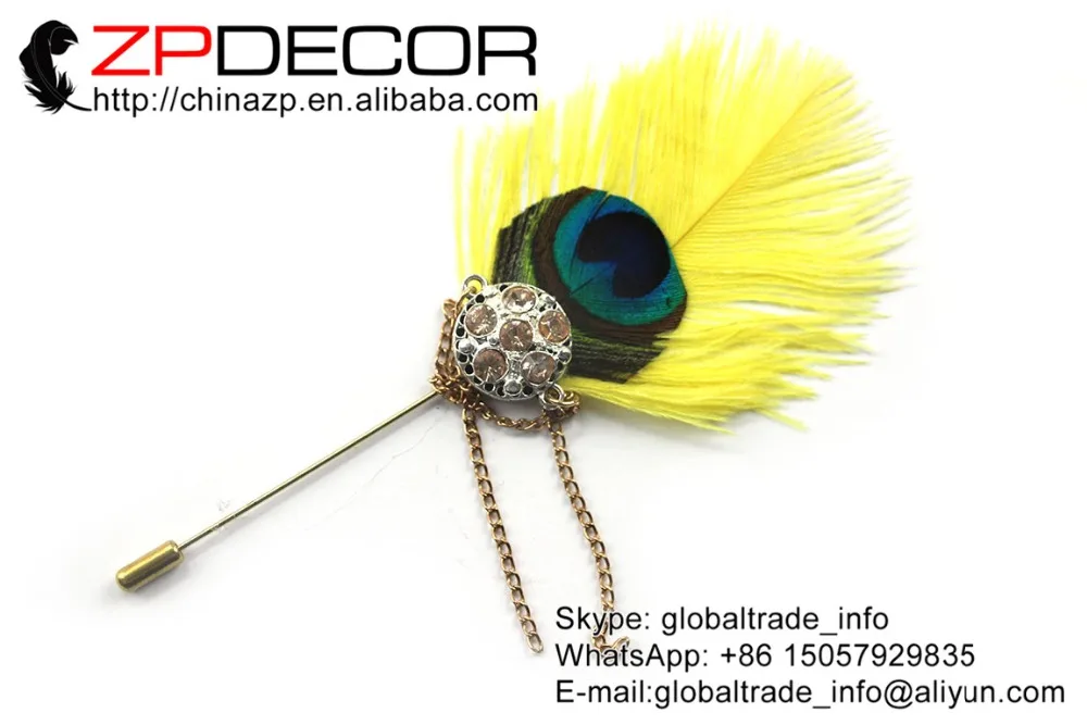 Розничная и оптовая продажа от ZPDECOR желтое перо страуса ручной работы отворот