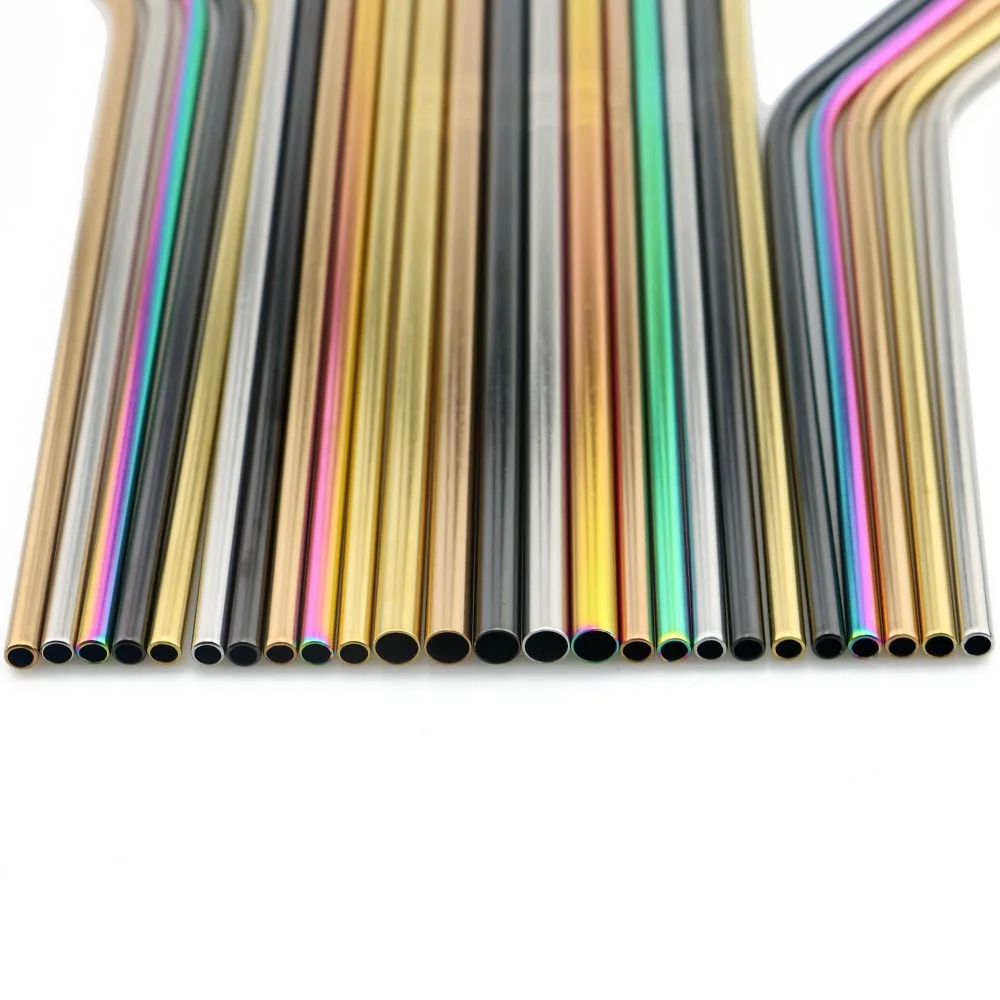 100 шт./лот красочное питье соломинки металлическая нержавеющая сталь прямая и
