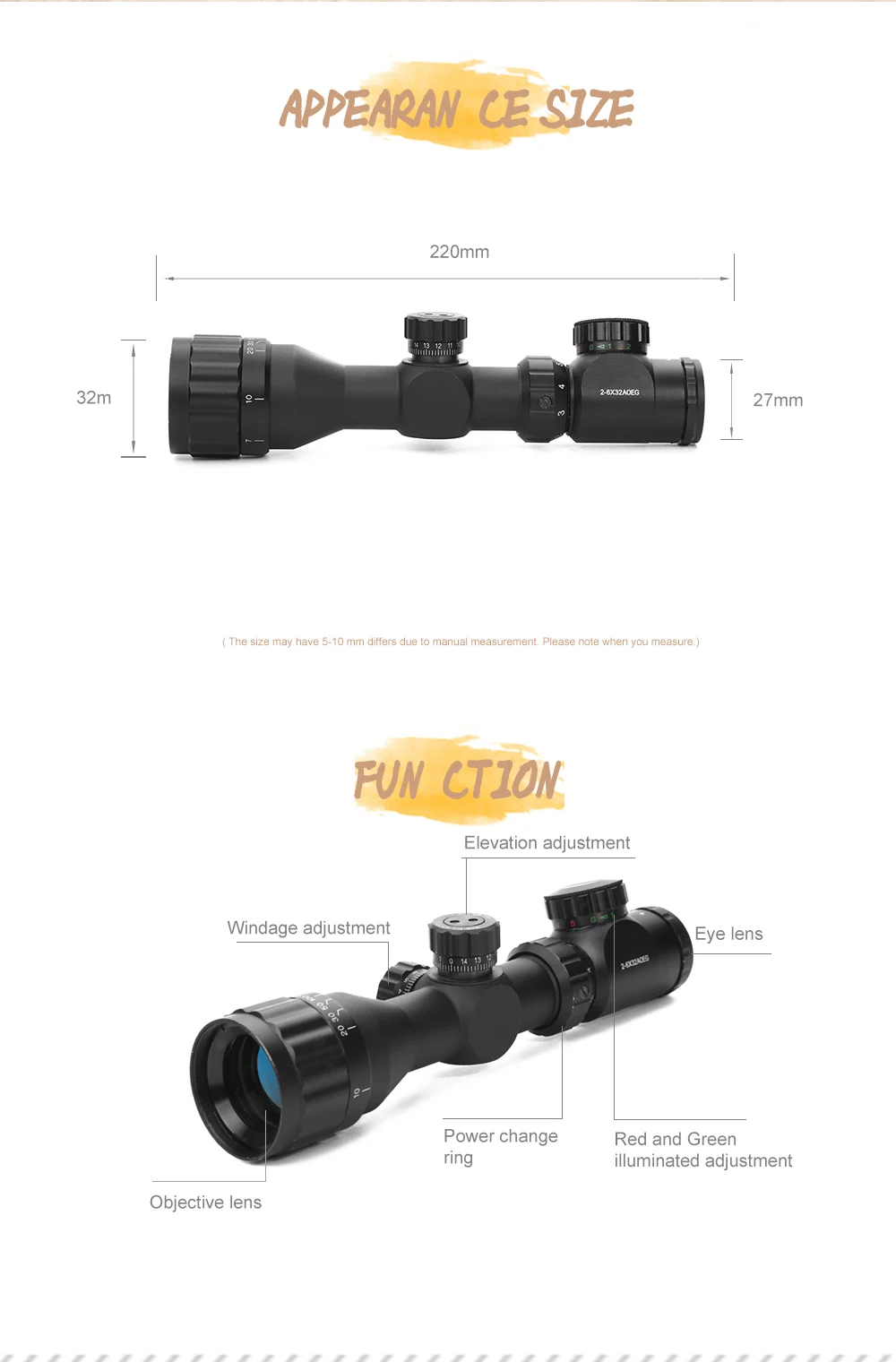 2-6X32AOEG тройной охотничий прицел красный зеленый Mil-Dot с подсветкой Crosshair оптика рефлекторные оптические прицелы для наружной охоты