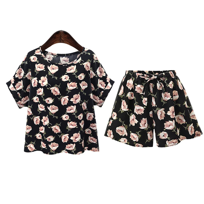 Женский комплект из 2 предметов с принтом розы свободная летняя футболка