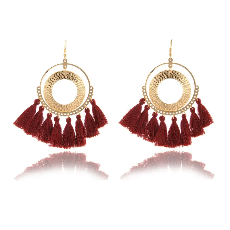 Женские серьги с кисточками в этническом стиле Boho богемном большие золотые