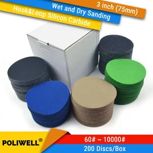 200 шт.кор. 3 дюйма (75 мм) карбид кремния Крюк  Петля водонепроницаемые шлифовальные диски для влажнойСухой Шлифовки электроинструменты полировки Аксессуары