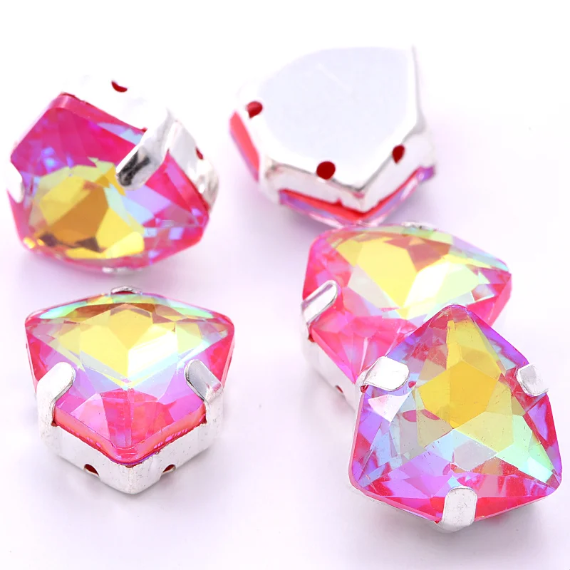 12 мм толстые трехугловые красивые стеклянные стразы шьют на Серебряная основа