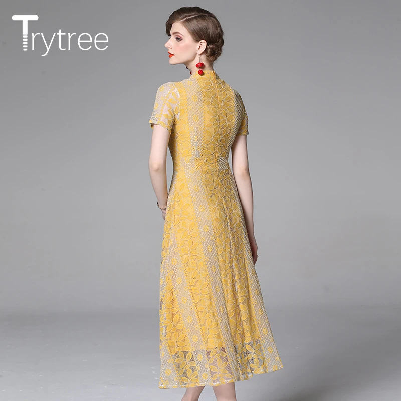 Платье Trytree женское повседневное с воротником-стойкой однотонное офисное
