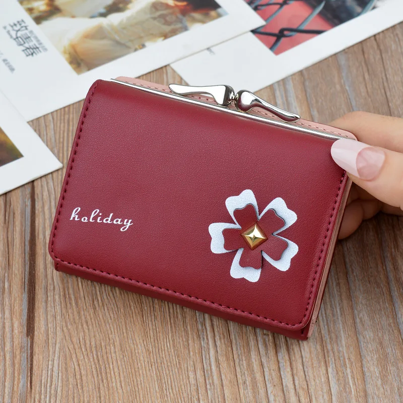 Women wallets Short Leather Small Brand Woman's wallet Purses female Coin Zipper Purse floral Credit lady Card Holder 445 | Багаж и