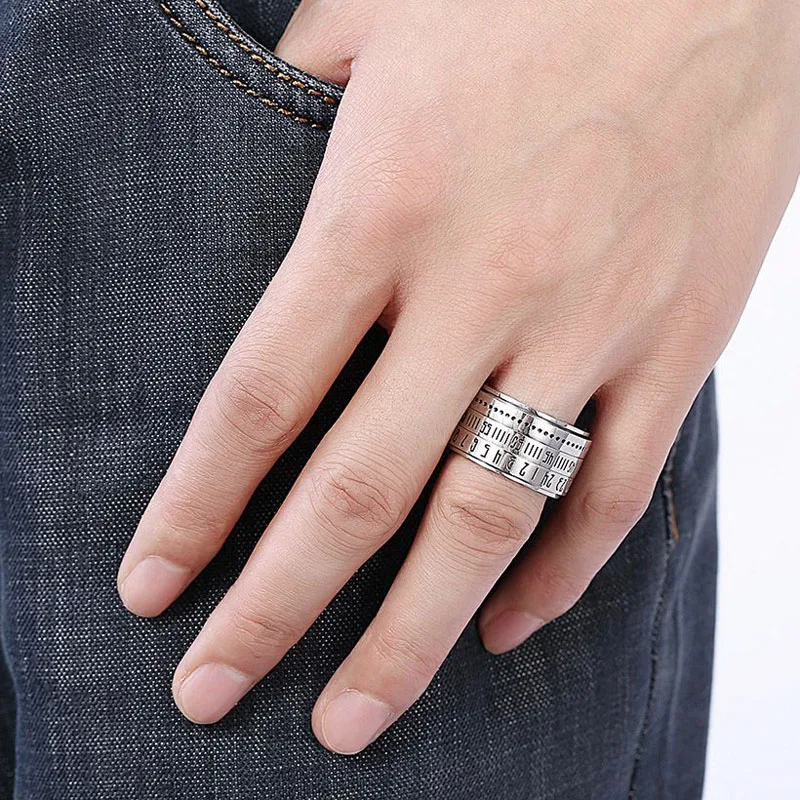 Золотой серебристый черный Спиннер из нержавеющей стали кольцо с календарем и