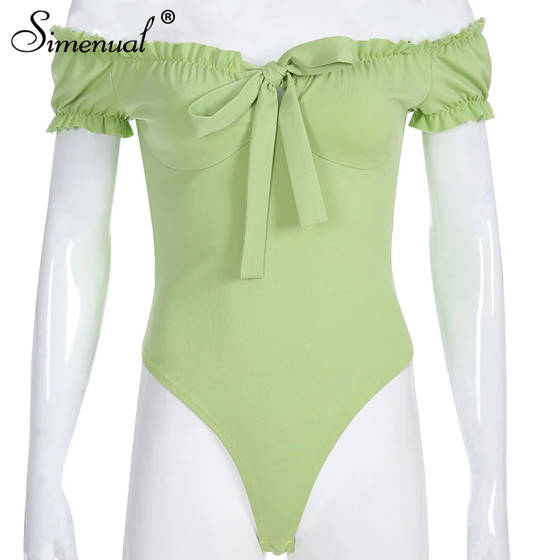 green Simenual, сексуальный, бодикон, комбинезон, женский, с открытыми плечами, с рюшами, Одноцветный, комбинезон, с оборками, повязки, Повседневный, модный, летний - Цвет: green