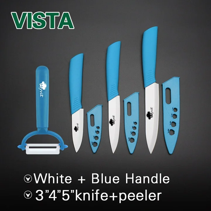 BLUE KNIFE SET Керамический нож, набор кухонных ножей из циркония, ножи для резьбы по фруктам, 4 шт., 3, 4, 5 дюймов+ Овощечистка+ крышки, горячие кухонные аксессуары - Цвет: BLUE KNIFE SET