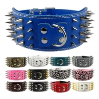 3 inch wide spikes studded leather pet dog collar for large breeds pitbull doberman m l xl sizes