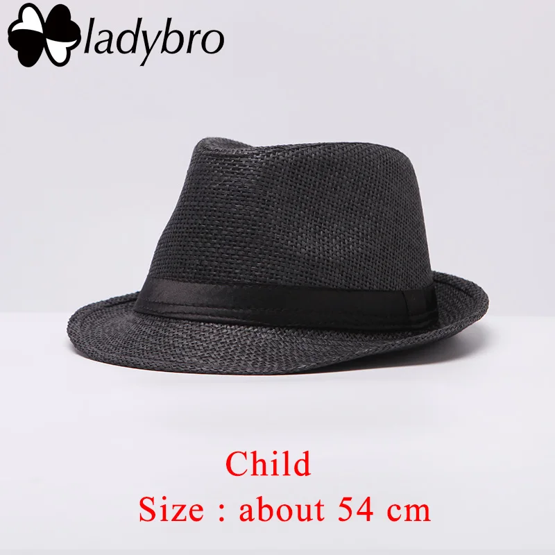 Ladybro, Женская Солнцезащитная шляпа для мужчин, Детская летняя пляжная шляпа, Детская кепка, женская панама, соломенная шляпа для мужчин, гангстер Трилби, солнцезащитный козырек, кепка для мальчиков - Цвет: Child black
