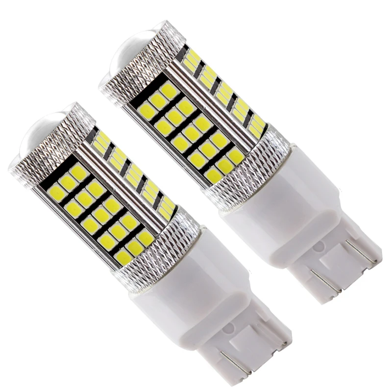 

Оптовая продажа 50 шт./лот T20 7443 66SMD 2835 объектив светодиодный сигнал стоп-сигнал W21W Белый Красный DC 12 В светодиодный задний сигнал Лампа для ст...