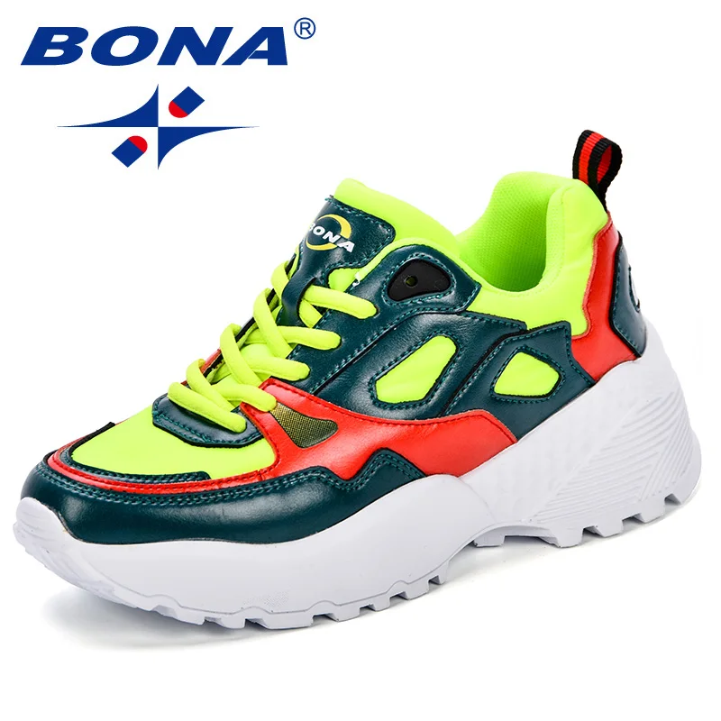 Dark green F yellow BONA/; женская обувь; кроссовки на плоской подошве; Zapatillas Deportivas; женская модная повседневная обувь; обувь на плоской платформе, увеличивающая рост; zapatos mujer - Цвет: Dark green F yellow