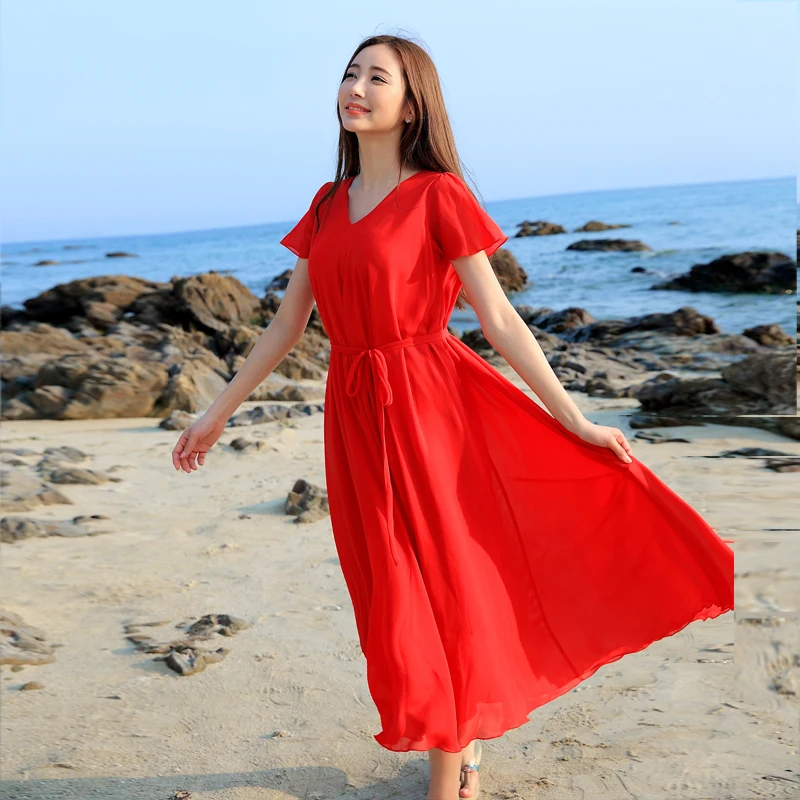 Богема пляжная юбка длинная большой Размеры v-образный Воротник Тонкий морской