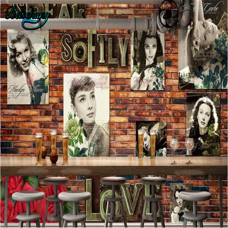 beibehang Retro Nostalgic Europe and the United States beautiful star brick wall TV background custom murals | Обустройство дома