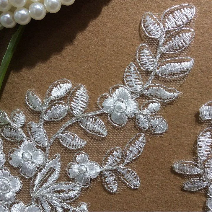 Белая Кружевная аппликация с серебряной нитью для свадебного платья|applique for