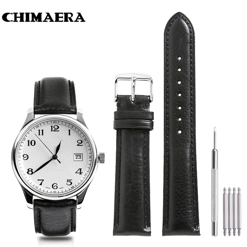 CHIMAERA 18 мм 19 20 21 22 Черный винтажный ремешок для часов из натуральной кожи с пряжкой