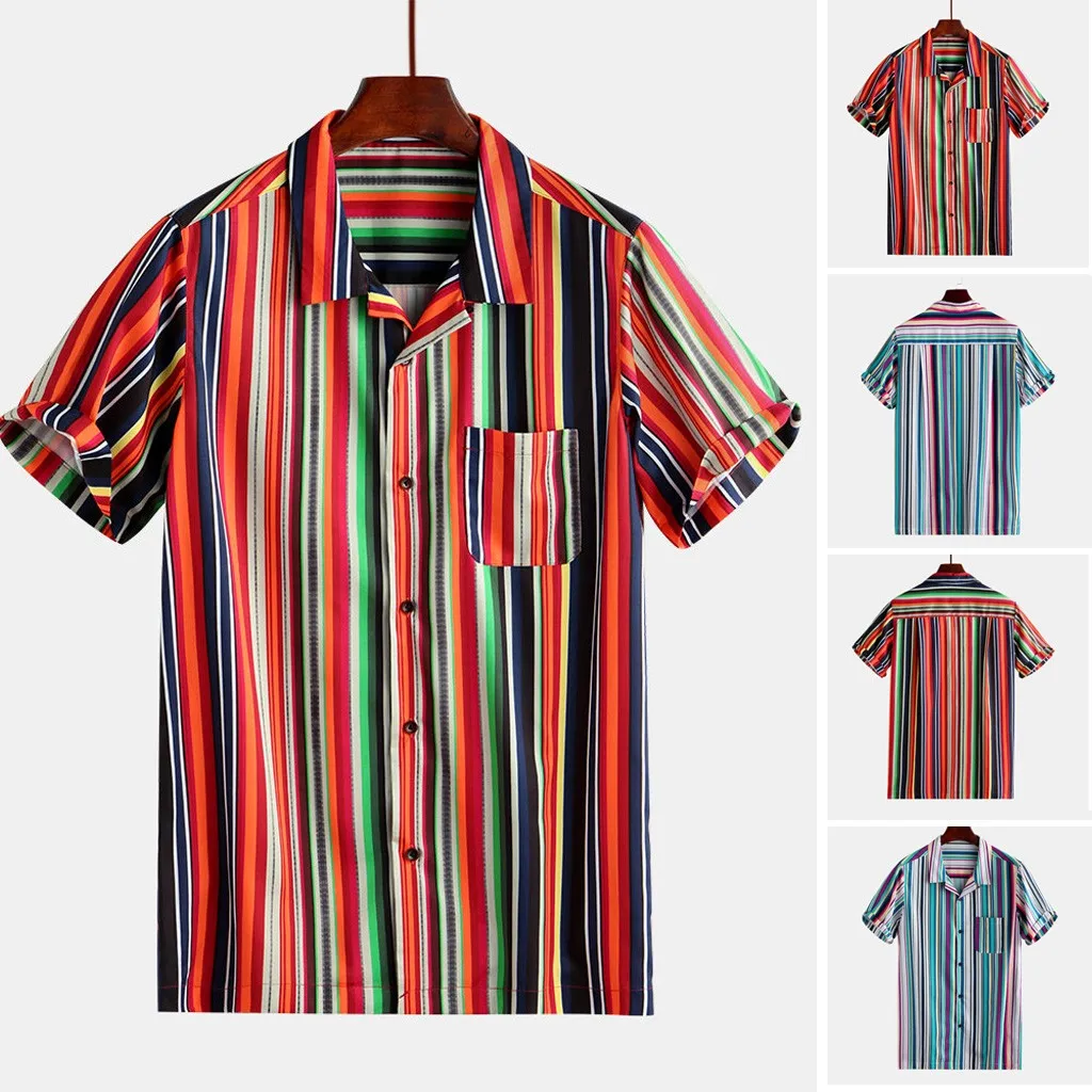 2019 новые мужские летние полосатые кнопки печати Fly практичные повседневные