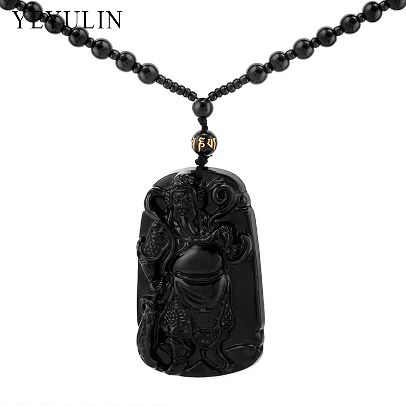 Чудесный резной кулон с изображением Будды и Гуаньинь Maitreya Lion Black Obsidian Lucky blession ожерелье ювелирные изделия для женщин и мужчин - Окраска металла: D