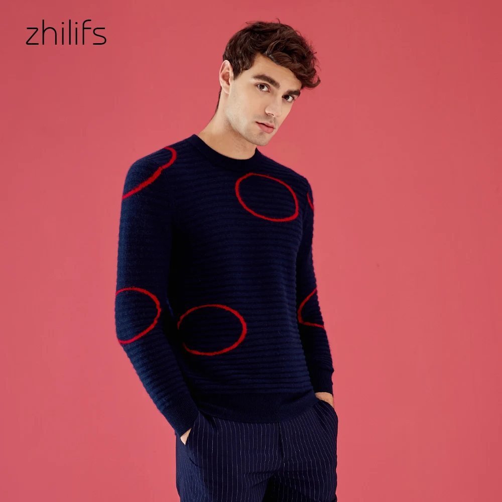 Zhilifs 2019 зимний удобный 100% чистый кашемировый свитер мужской темно синий круглый