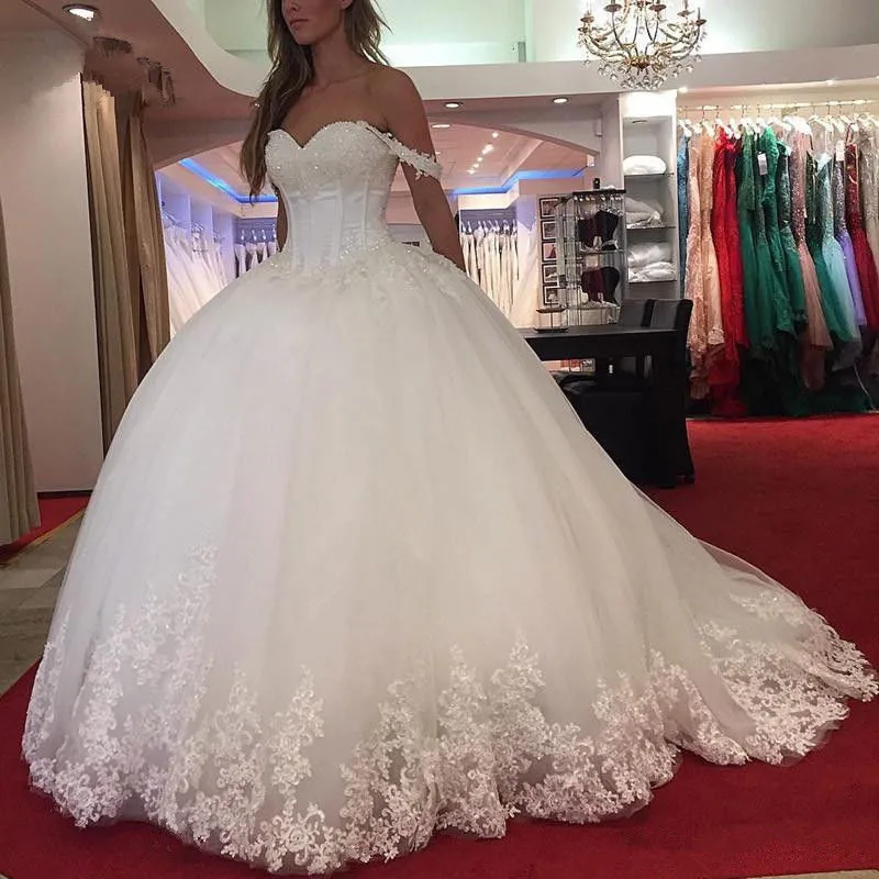 

Vestido De Noiva 2019 Lace Wedding Dress Long Ball Gown Sweetheart Appliques Saudi Arabic Wedding Gown Bridal Dresses Trouwjurk
