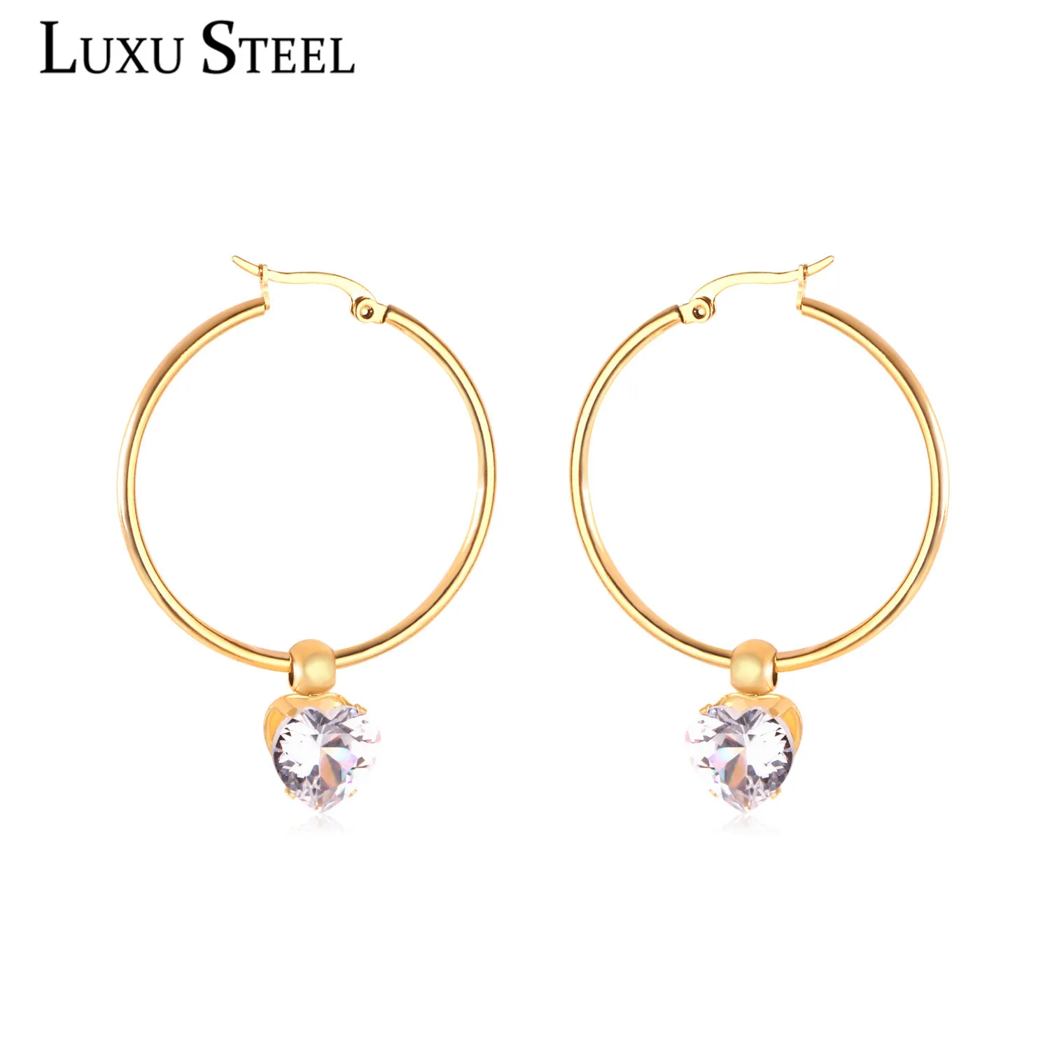 Женские двухкомпонентные серьги LUXUSTEEL круглые обруч из нержавеющей стали с