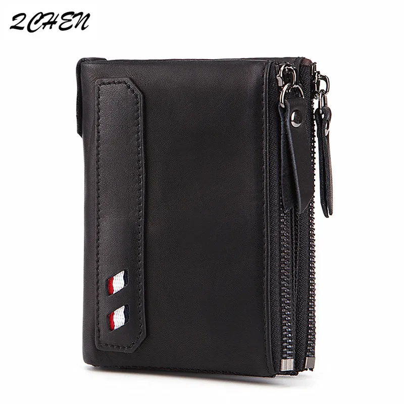 

Мужской кошелек, короткий кожаный кошелек для монет, кошелек из вощеной кожи с двойной молнией, кошелек из первого слоя кожи, модный бренд 345